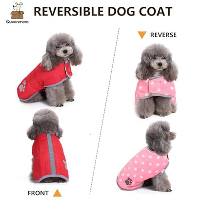 Queenmore Cold Weather Dog Coats Loft Reversible Winter Fleece Dog Vest Waterproof Pet Jacket Available in Extra Small, Small, Medium, Large Extra Large Sizes - color: Red, size: X-Small