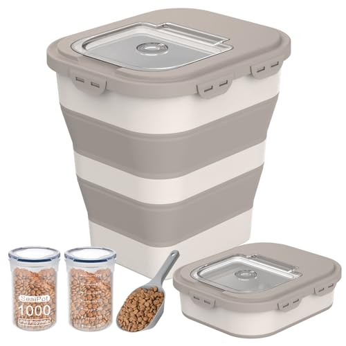 35-40Lbs Airtight Dog Food Storage Container,Collapsible Dog Food Container - color: Khaki/40 lbs