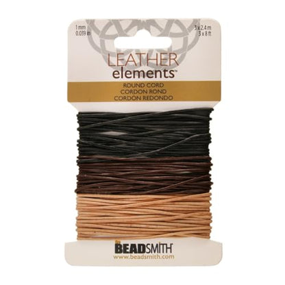 The Beadsmith Leather Cord – Black, Brown & Natural Mix – 1mm Diameter – 24 Feet Per Card – Indian Leather Thong for Braiding, Beading, Necklaces, Fine Lacing, Hair Accessories & DIY Jewelry Making - size: 1mm, style: Black, Brown & Natural – 24 Feet Per