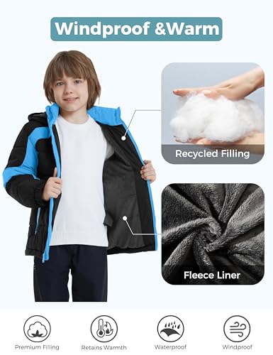 ZSHOW Boys' Puffer Jacket Soft Fleece Lined Winter Coat Outerwear Jacket - color: Black, size: 8
