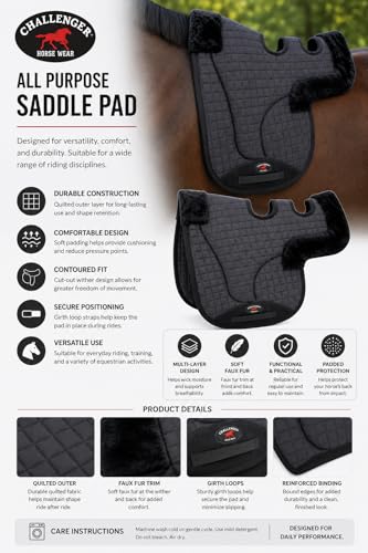 Horse Contoured Fleece Lined Quilted English Saddle Pad Black 72153 - color: Black
