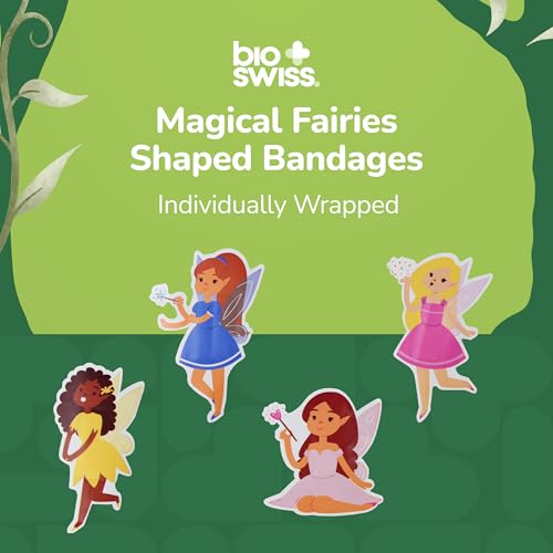 BioSwiss Bandages, Magical Fairies Shaped Self Adhesive Bandage Set, Latex Free, Sterile Wound Care, 24 Count - color: Fairies, size: 24-Count Box
