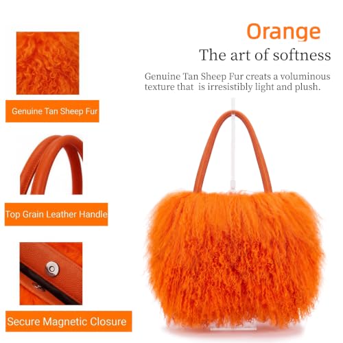 Women Luxury Real Curly Mongolian Lamb Fur Purse - color: Orange