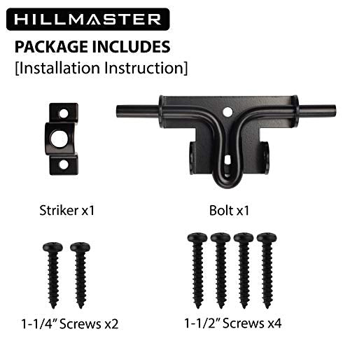 Hillmaster Slide Bolt Gate Latch for Wooden Fence Door Lock With Padlock Hole, Heavy Duty Sliding Lock, Black Barrel Bolt Latches Hardware for Wood Vinyl Fence Barn Shed - size: 1 Pack