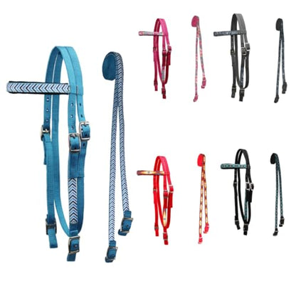 Tahoe Tack Overlay Printed Nylon Western Browband Headstall with Matching Split Reins 1 Year Warranty - color: Blue Chevron, size: Mini