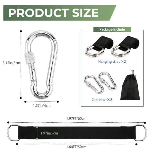 2 PCS Tree Swing Straps Hanging Kit with 2 Carabiners, 60cm / 1.97FT Length Tree Swing Hanging Straps Kit Perfect for Tree Swing Hammocks Punching Bag Gym Bar Chair Seat Outdoor - size: 1.97ft 2PCS