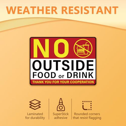 WADORN 10 Sheets No Outside Food or Drink Sign Stickers, Waterproof No Outside Food Allowed Vinyl Decal No Food or Drink Permitted Label for Business Restaurant Bar Store Office 7.08x5.12 Inch - style: NO Outside Food Or Drink
