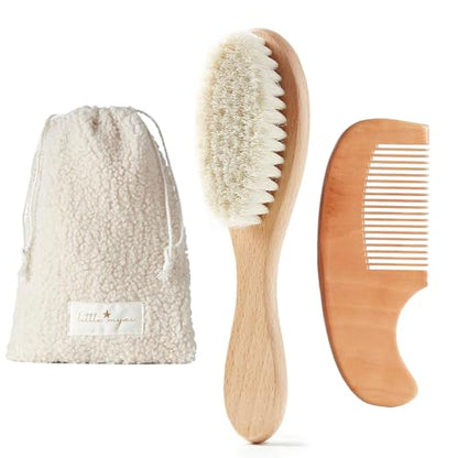 MYZI Baby Hair Brush Set – Baby Brush and Comb Set Newborn, Baby Comb and Brush Set Boy and Girl, Newborn Hair Brush and Newborn Comb - Baby Gift Set - color: Cream
