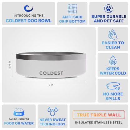 Coldest Dog Bowl - Anti Rust Metal, Non Slip, 3 Layers Insulated Stainless Steel Dog Bowls - Spill Proof & Heavy Duty - Water Bowl for Dogs, Cats & Pets, Dish Washer Safe (42 oz, Epic White) - color: Epic White, size: 42 oz