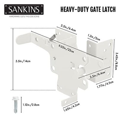 Self-Locking Gate Latch Heavy-Duty for Wood Gate, Steel White, 2pcs - color: White
