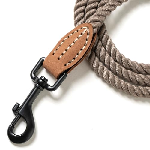 Mile High Life Dog Leash Braided Cotton Rope with Leather-Reinforced Ends - color: Camel, size: 48 Inch-1/3"