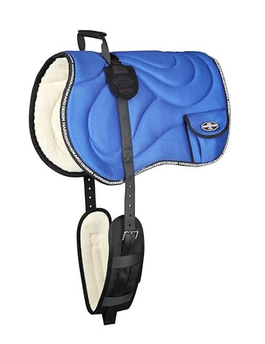 Harrison Howard Bareback Horse Riding Pad Breathable Mesh Cushioned No-Saddle Pad with Girth for Trail Training - color: Champion Blue