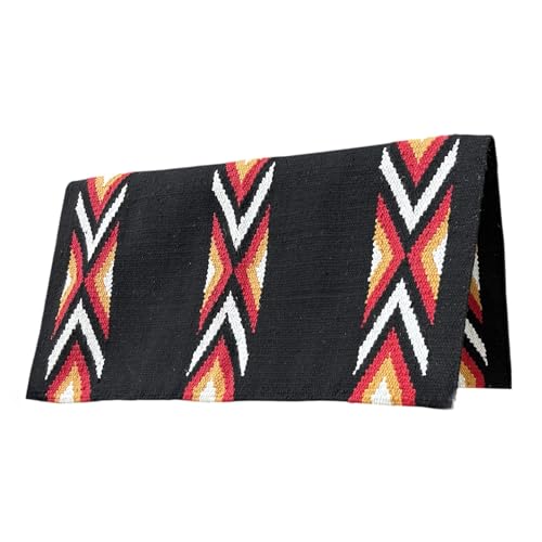 Majestic Ally Western Saddle Blanket, Canyon Diamond Design, New Zealand Wool, Handwoven Horse Tack, 36x34 Inches - color: Black Red
