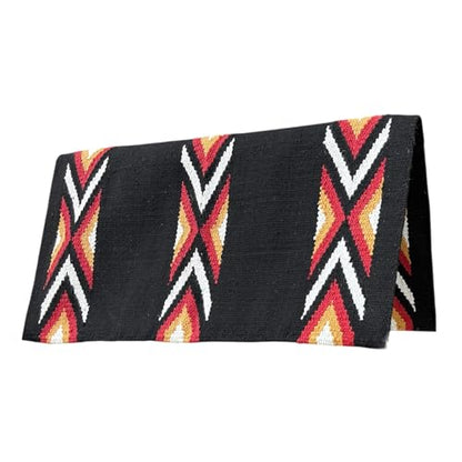 Majestic Ally Western Saddle Blanket, Canyon Diamond Design, New Zealand Wool, Handwoven Horse Tack, 36x34 Inches - color: Black Red