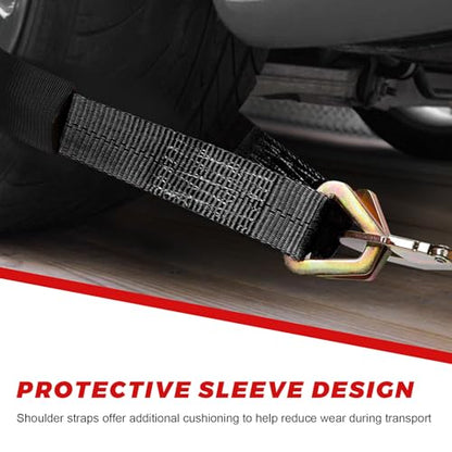 2" × 29" Premium Axle Tie Down Strap with D Rings, Heavy Duty Auto Axle Tow Strap with Protective Sleeve, 6614 Lbs Tire Wheel Tie-Down Straps for Securing Vehicle Transport (Black) - color: Black