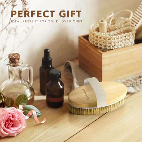 POPCHOSE Dry Brush for Lymphatic Drainage, Dry Brushing Body Brush | Natural Boar Bristle Body Brush, Dry or Wet Exfoliating Shower Scrub Brush for Smoother Skin, Self Care Routine Gift - size: 1 Count (Boar Bristles)