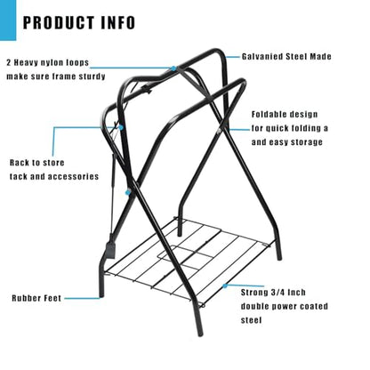 2 Pack Saddle Rack Portable Folding Horse Saddle Stand for English and Western Saddles,28" L x 19" W x 37.5" H - style: 2PCS Black