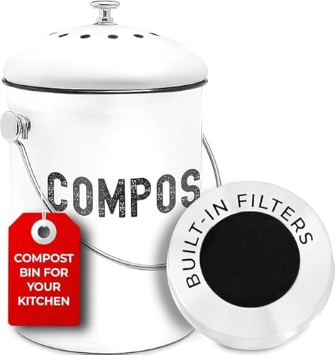 Epica Kitchen Compost Bin for Kicthen Countertops, 1.3 Galllon - White - color: White
