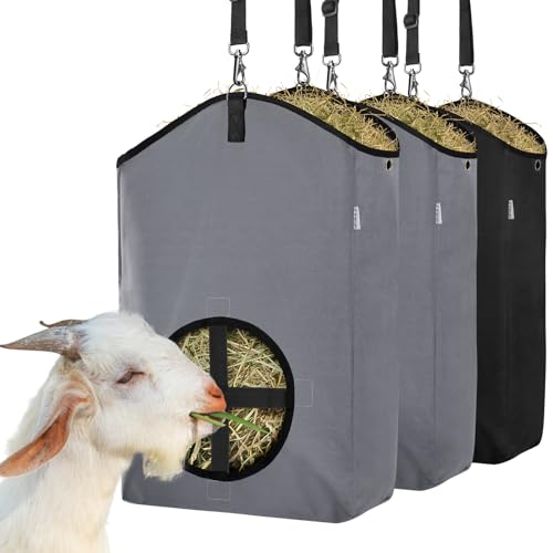 3 Packs Goat Hay Feeder, Hay Bags for Goats, Horses, Sheep - color: 1Black+2Grey
