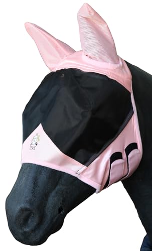 T TEKE Fine Mesh Horse Fly Mask w/Ears, UV Blocking 3D Eye Visor with Extra Fleece Cushioned Forehead, Protection from Insect Pests - color: Pink, size: Cob