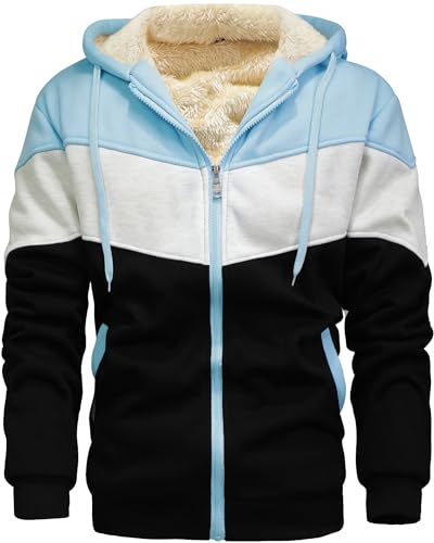 Men's Winter Fleece Thermal Jackets for Men Sherpa Lined Hoodies Warm Thick Jacket Outerwear - color: 995hazeblue Grey Black, size: Medium