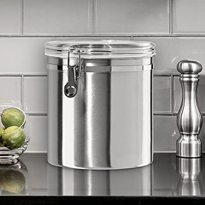Oggi Stainless Steel Kitchen Canister 152oz + Oggi Jumbo 8" Stainless Steel Flour Clamp Canister - color: Stainless Steel, size: 152 Fluid Ounces, style: Airtight Canister + Storage Container