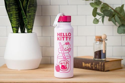 Silver Buffalo Sanrio Hello Kitty, Stainless Steel Water Bottle, 27oz | Kawaii, Strawberry Milk Pink, Includes Strap, 0.8 Liters - color: Hello Kitty: Strawberry Milk (Pink), size: 27 Ounces