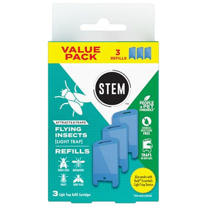 STEM Insect Light Trap Refill Cartridges, Indoor Fruit Fly Trap, Insecticide-Free Pest Control for Home, Attracts and Traps Flying Insects, Official STEM Refills - 3 Count