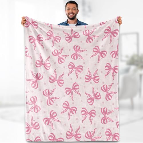 Bow Blanket Gifts for Women Pink Bow Themed Throw Teen Girl Kids Preppy Coquette Aesthetic Living Room Decor Soft Cozy Bed Couch Plush Birthday Christmas Lightweight Blanket 50"x60" - color: Bowknot, size: 50"x60"