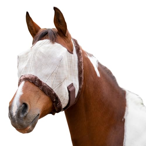 Kensington Fly Mask with Fleece Trim for Horses — Protects Face and Eyes from Flies and Sun Rays While Allowing Full Visibility — Breathable and Non Heat Transferring, Large, Tan - color: 500 - Desert Sand