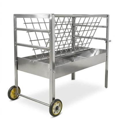 Heavy Duty 2-in-1 Goat Feeder, Hay and Grain Livestock Feed Trough with Wheels, Mobile Feeding Station for Goats Sheep in Pasture or Barn