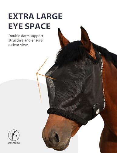 Harrison Howard All Round Mesh Horse Fly Mask UV Protective with Fleece Padded Edging Black S - color: Black, size: Small (Yearling)