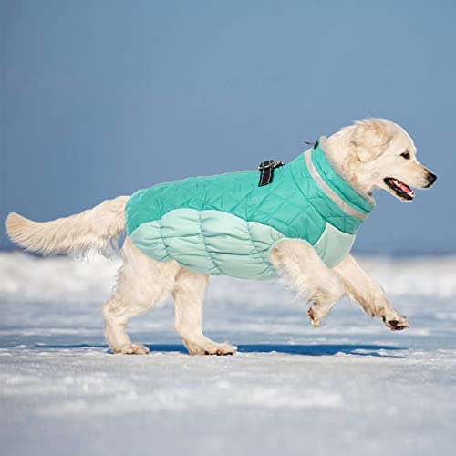 Lelepet Dog Coat Warm Dog Winter Coat Waterproof Dogs Jacket with Harness - color: Neo Mint, size: X-Small