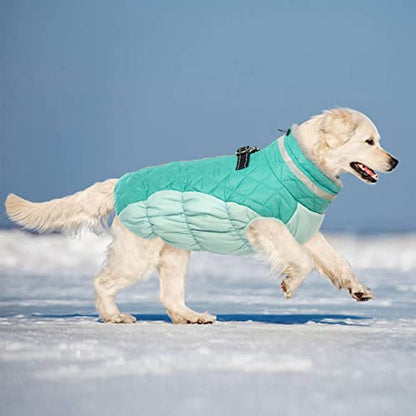 Lelepet Dog Coat Warm Dog Winter Coat Waterproof Dogs Jacket with Harness - color: Neo Mint, size: X-Small