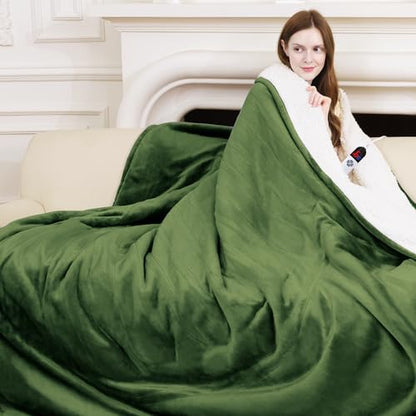 Full Size Electric Blanket Green, Soft Fast Heating, 1-10H Timer - color: 05 - Green, size: Full - 72" x 84"