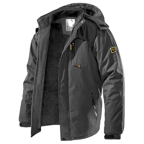 Men's Winter Ski Jacket Warm Fleece Waterproof Outdoor Mountain Hiking Windbreaker Hooded Snow Rain Coat - color: Grey, size: Medium