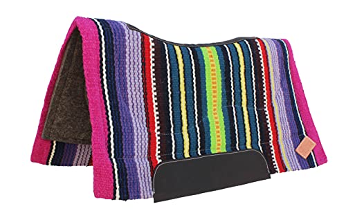 Horse Western Handwoven New Zealand Wool Contoured Felt Saddle Pad 3922HW - color: Multicolor Green