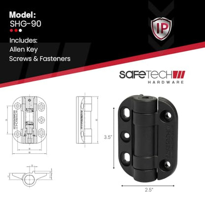 Safetech Hardware TopKlik Self Closing Gate Hinges | Self-Aligning Heavy Duty Spring Hinges | Adjustable Tension | Pool Safety Hinges | Any Square Post, Aluminum Gates | Swing Close 90bs SHG-90L Black - color: Black, size: TOPKLIK