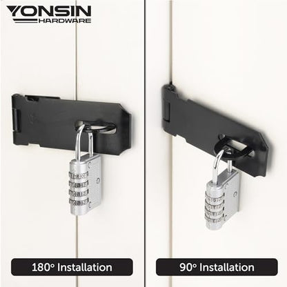 4" Door Padlock Safety Hasp Latch, Door Hasp Clasp Lock Gate Shed Hasp Latch Lock for Door Window Cabinet Pet Cage Toolbox Shed Fence, 304 Stainless Steel, Matte Black Finish, 1 Pack - size: 4 Inch