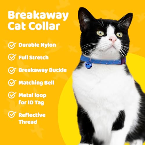 Birdsbesafe Reflective Breakaway Cat Collar with Bell, Safe Design, Blue - color: Blue