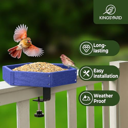 Kingsyard Clamp-On Deck Bird Feeder for Balcony Railings, No Drill - color: Blue