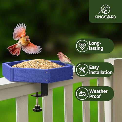 Kingsyard Clamp-On Deck Bird Feeder for Balcony Railings, No Drill - color: Blue