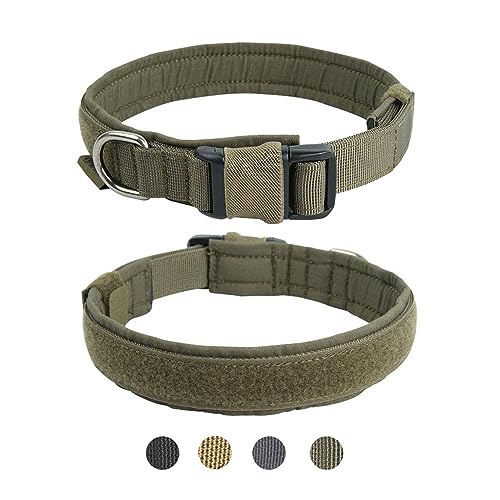 EXCELLENT ELITE SPANKER Tactical Nylon Padded Medium Dog Collar Adjustable - color: Ranger Green, size: M-(15.4"-19.3")
