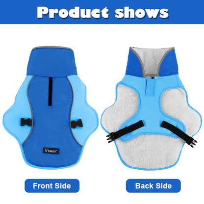 EMUST Dog Jacket, Windproof Polyester, Warm Fleece Lined, Reflective, New Blue, S - color: New Blue, size: Small