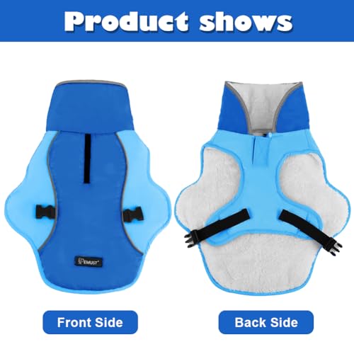 EMUST Dog Winter Coat, Waterproof Fleece Dog Jacket Winter for Large Dogs - color: New Blue, size: Large