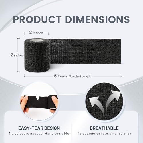 40 Pack 2 Inch Self Sticking Bandage Wrap, Self Adhesive Bandage | Black Athletic Tape, Stretchy Medical Wrap Tape, Breathable Cohesive Bandages Wraps for Finger, Wrist, Thumb, First Aid - color: Black, size: 2IN-40Pack