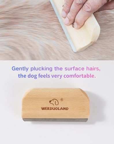 Deshedding Brush for Dogs and Cats, Wooden Ergonomic Handle | For short, long, double-coated dogs and cats. Gently removes loose undercoat without scratching. Wooden ergonomic grip. - color: pink