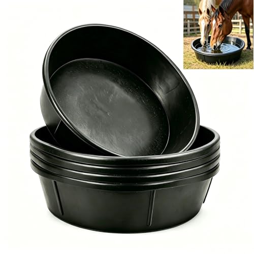 5 Pack Rubber Feed Pan, 12 Quart/3 Gallon Large Capacity Livestock Feeding Pan, Heavy Duty Durable Farm Feeding Tub for Horse, Goat, Pig, Dog and Poultry, Farm Supplies, Black