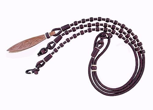 Chestnut/Burgundy/Maroon Raw Hide Hand Made Rope Matching Knots Raw Hide Leather Horse Tack Hand-Braided Romal Romel Reins Ranch Rope/Rope Reins-8.5 Ft, 52' Romel