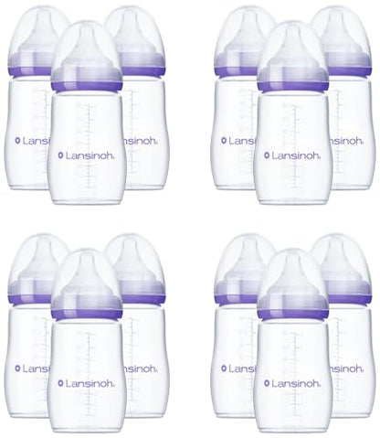 Lansinoh Anti-Colic Baby Bottles, BPA-Free Plastic, 8 Ounces, Medium Flow Nipples (Size M), Breastfeeding Bottle with NaturalWave Design, Baby Essentials (Pack of 12) - size: 1 Count (Pack of 12), style: 8 Ounce